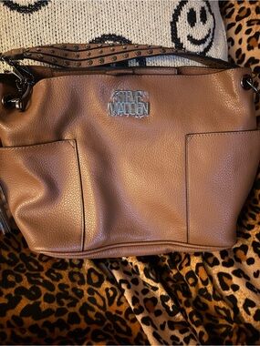 Steve Madden Pebbled Tan Shoulder Bag with Studded Strap